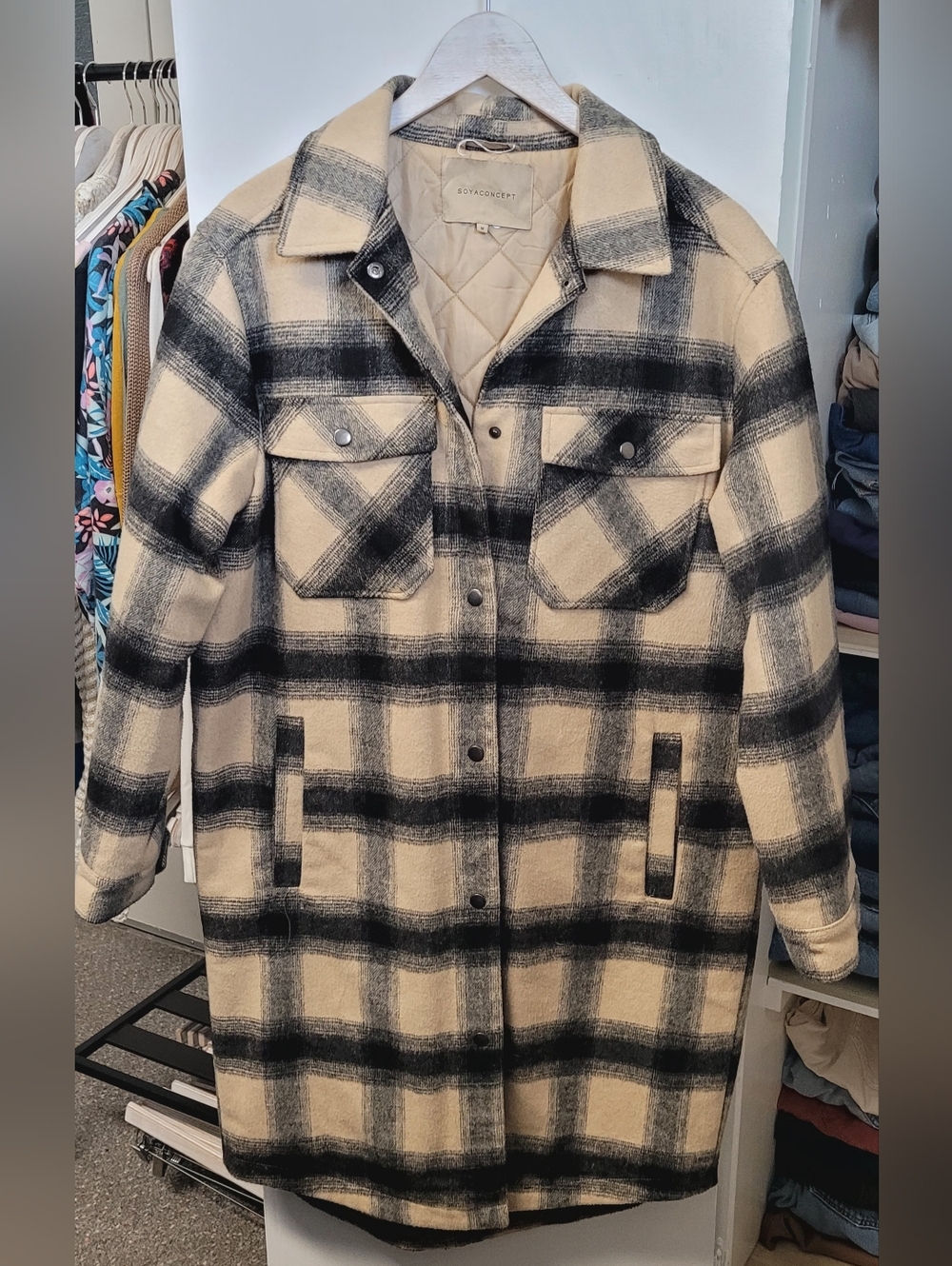 Quilt-Lined Black & Cream Plaid Shacket